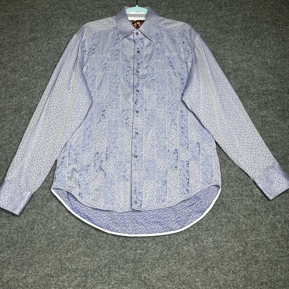 Robert Graham Mens Button Up Shirt Size Large Patchwork Light Purple Long Sleeve